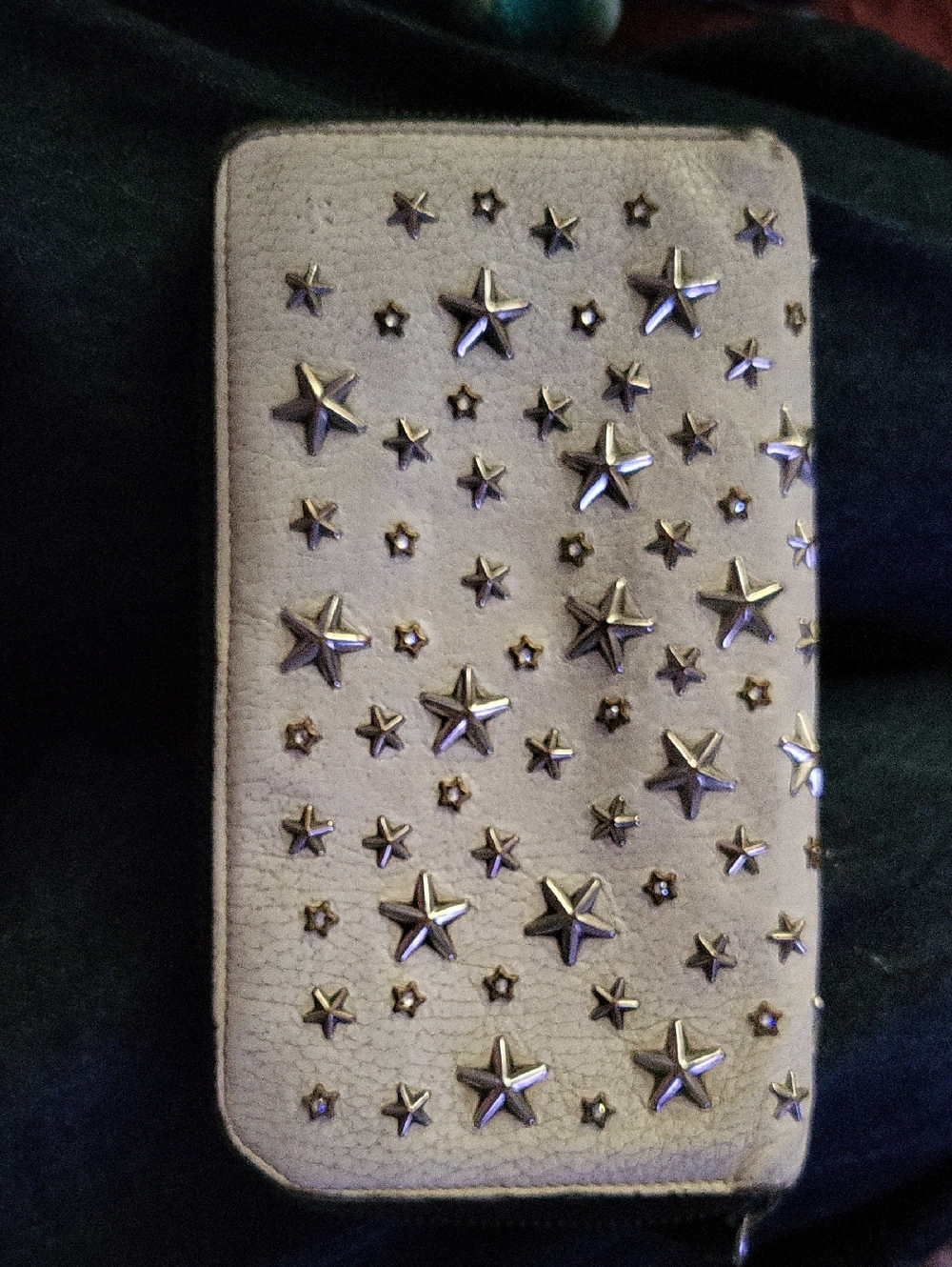 Jimmy Choo White Leather Zip Wallet with Metal Stars Silver & Gold